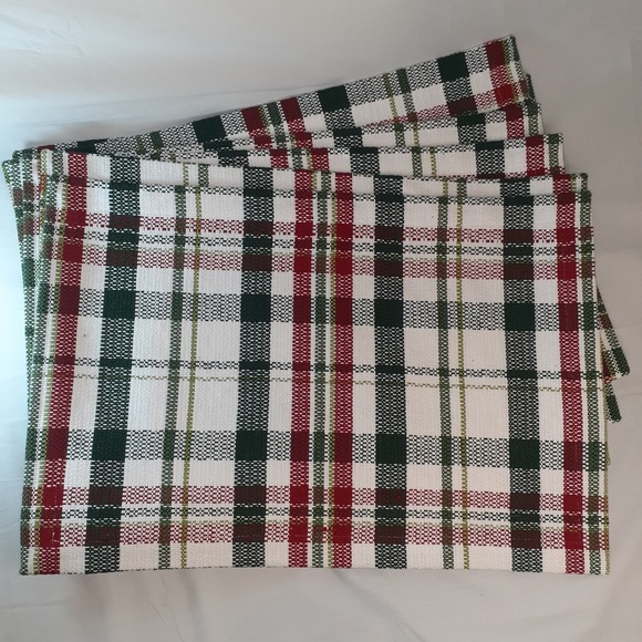 Set of‎ 6 Holiday Woven Table Placemats 19.5x13.5 Red Green White Plaid - Picture 1 of 6